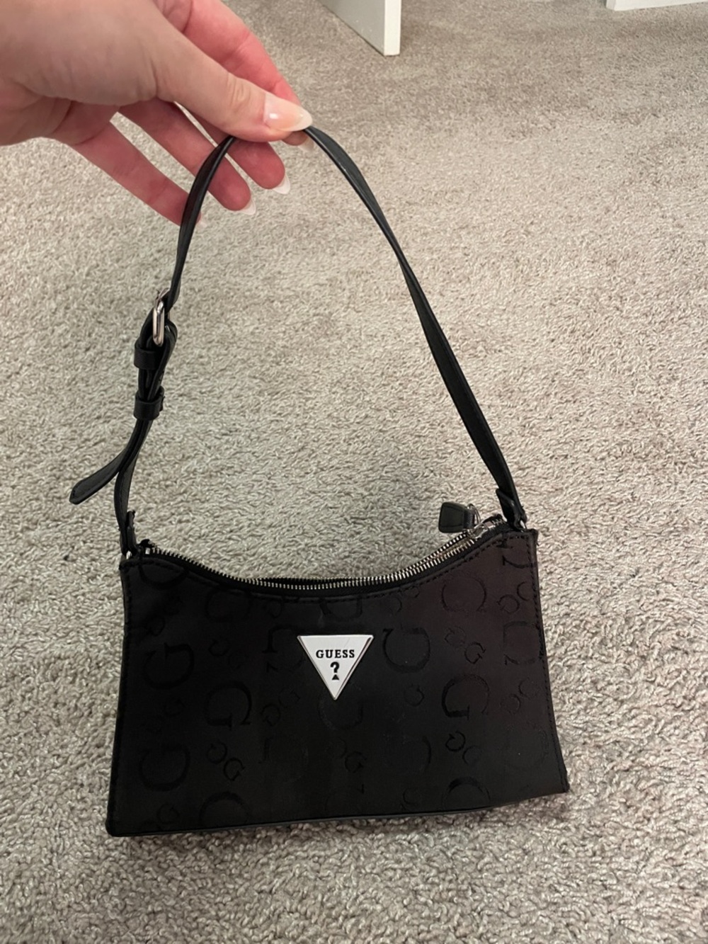 GUESS Black Logo Jacquard Shoulder Bag